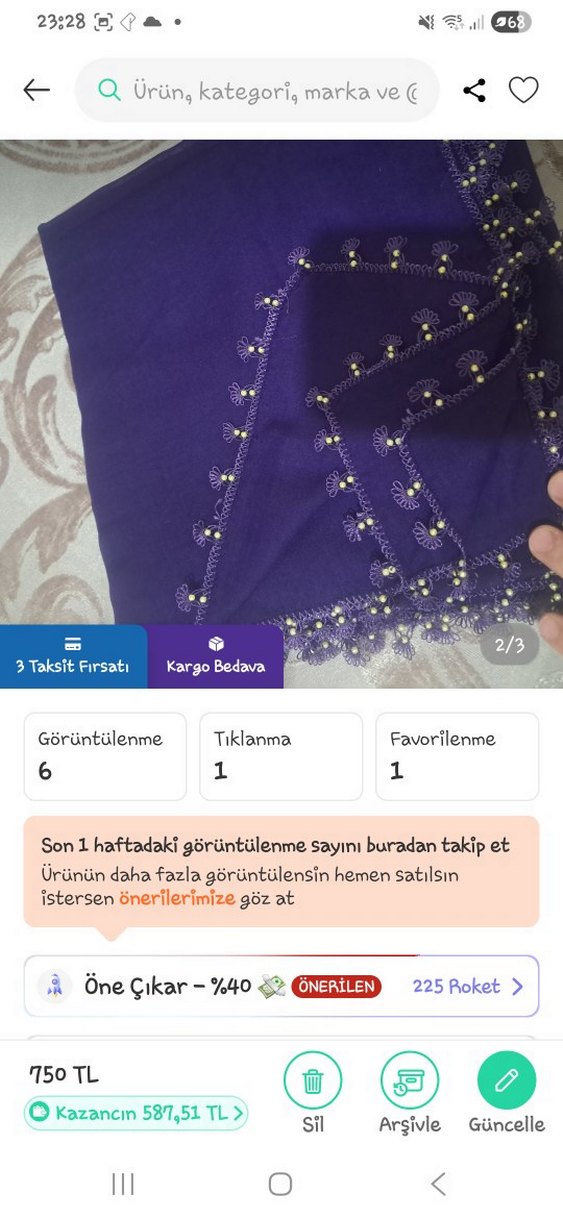 Boncuk İşlemeli Kahverengi Kadın Şal - Görsel 2