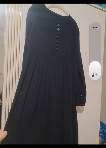 Düğmeli Siyah Uzun Kadın Elbise - Görsel 2