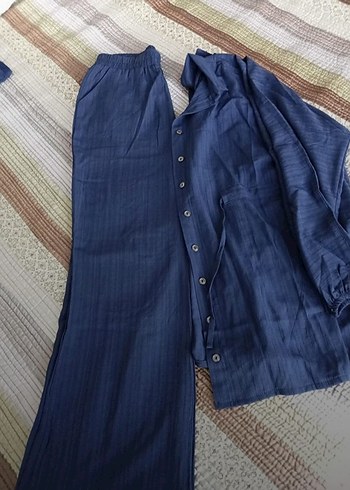 Kadın Kahverengi Pilili Uzun Keten Takım - Görsel 3