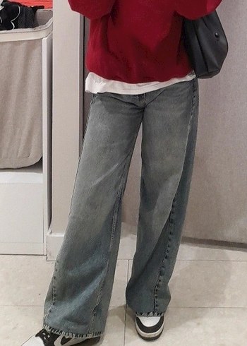 Gri Bol Kesim Kadın Denim Pantolon