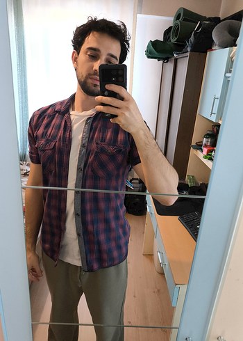 Ekoseli Bordo Gri Gömlek - Görsel 2