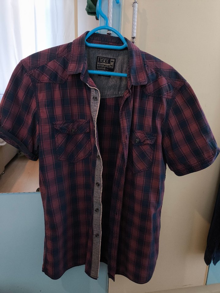 Ekoseli Bordo Gri Gömlek - Görsel 4