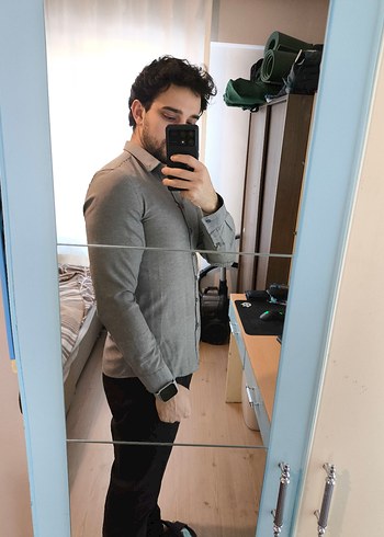 Gri Uzun Kollu Denim Erkek Gömlek - Görsel 2