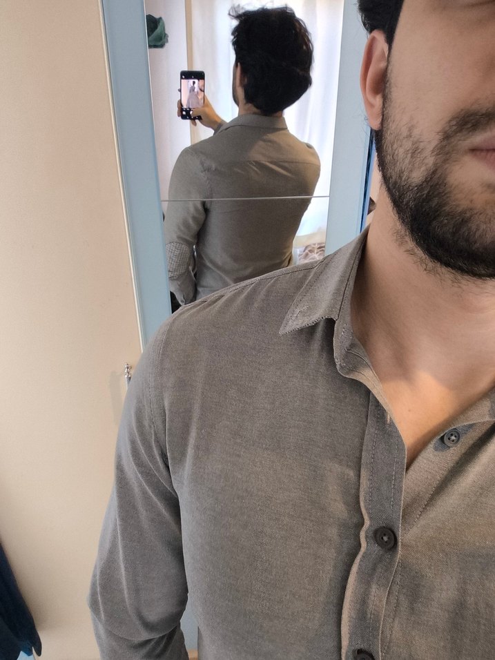 Gri Uzun Kollu Denim Erkek Gömlek - Görsel 3