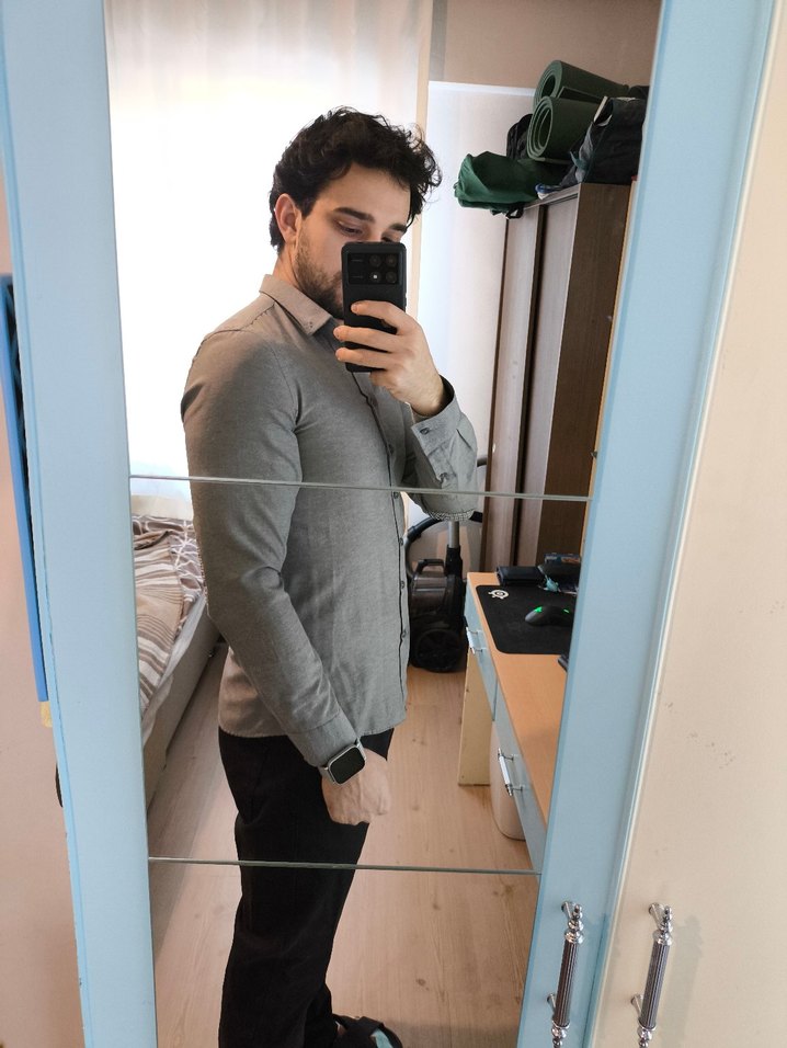 Gri Uzun Kollu Denim Erkek Gömlek - Görsel 2