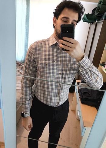 Gri Kareli Pamuklu Erkek Gömlek - Görsel 3