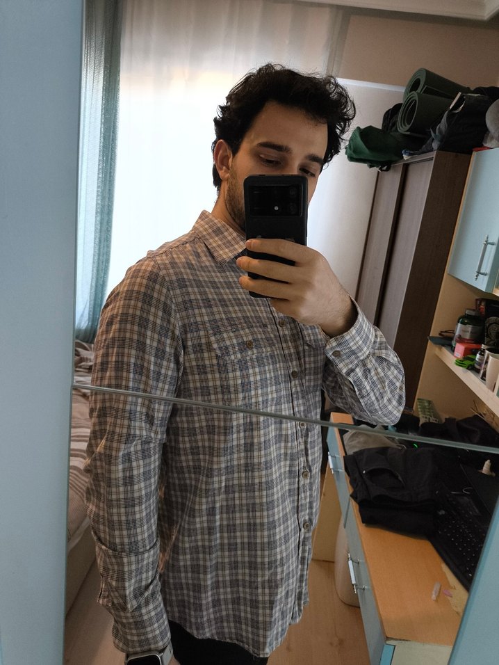 Gri Kareli Pamuklu Erkek Gömlek - Görsel 2