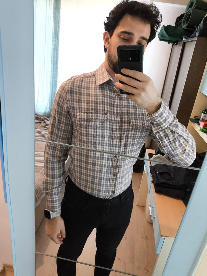 Gri Kareli Pamuklu Erkek Gömlek - Görsel 3