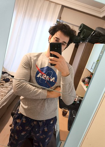 NASA Baskılı Gri Erkek Sweatshirt - Görsel 2
