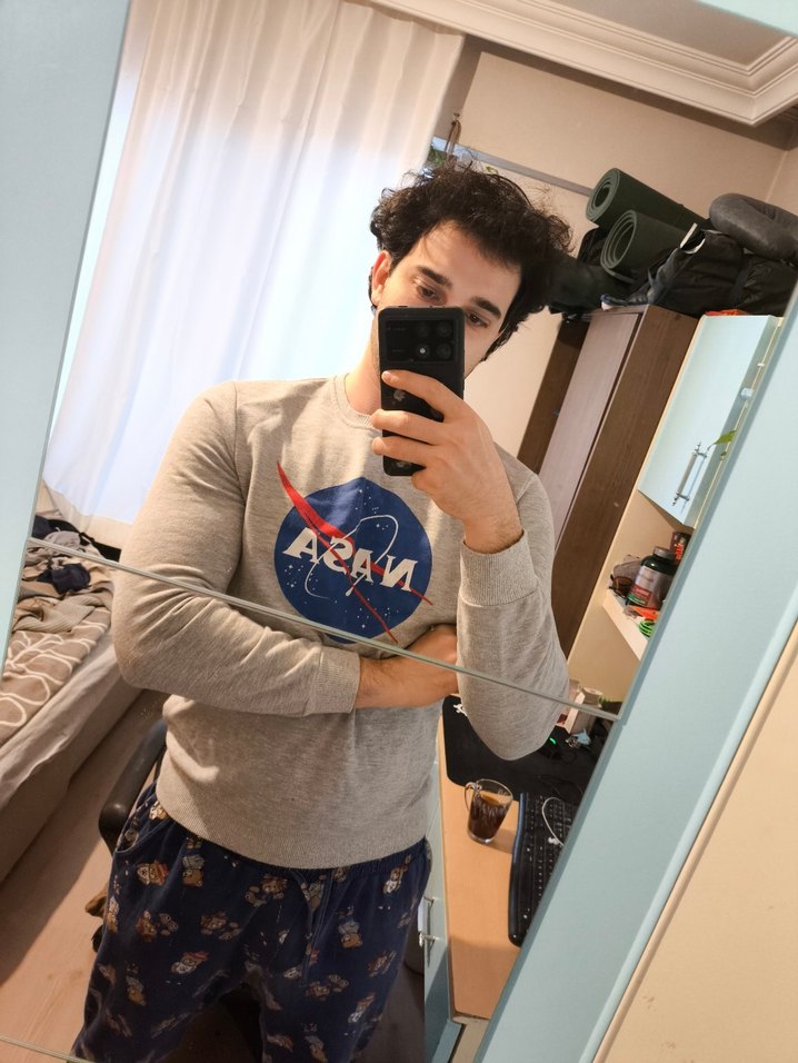 NASA Baskılı Gri Erkek Sweatshirt - Görsel 2