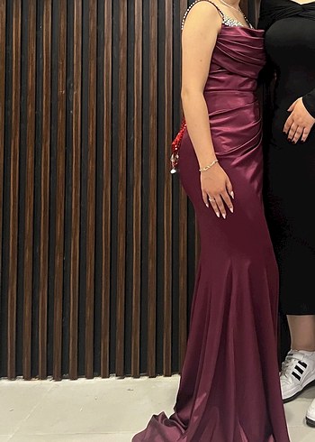 Mor Payetli V Yakalı uzun  Abiye Elbise - Görsel 3