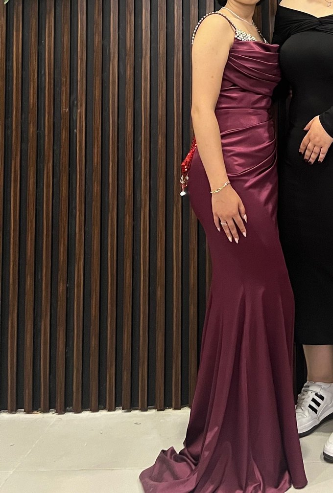 Mor Payetli V Yakalı uzun  Abiye Elbise - Görsel 3