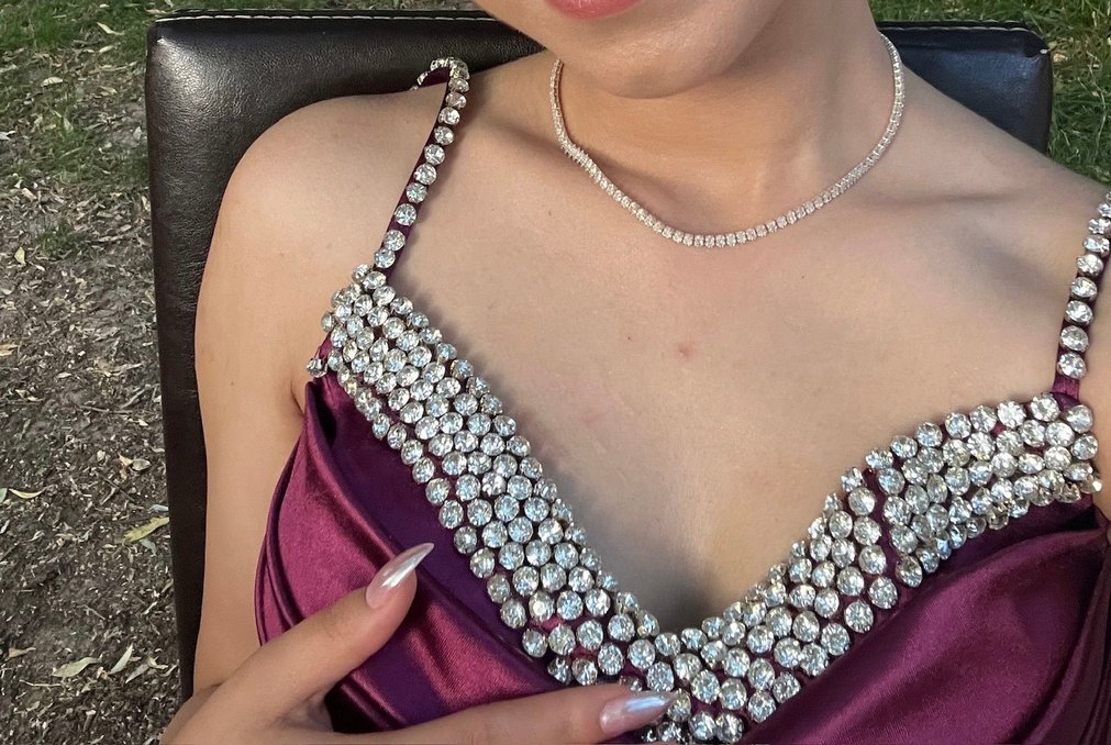 Mor Payetli V Yakalı uzun  Abiye Elbise - Görsel 2