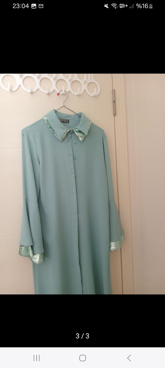 turkuaz renginde krep kumas tunik - Görsel 2