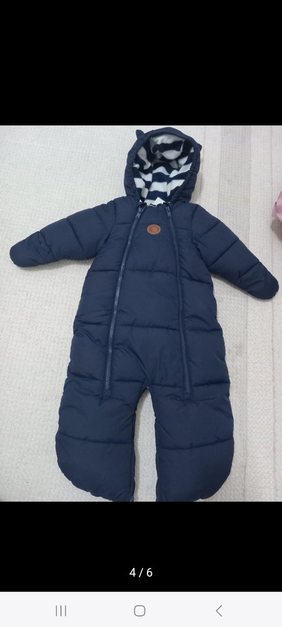 Koyu Mavi Fermuarlı Bebek Kayak Tulumu 3 6 aylik - Görsel 3