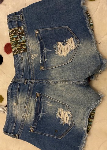 Düğmeli Koyu Mavi Mini Denim Şort - Görsel 3