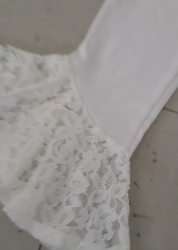 Beyaz Dantelli Kız Tayt - Görsel 9