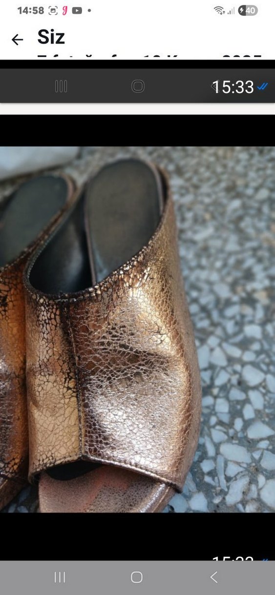 Kahverengi Parlak Yılan Derisi Desenli Deri Dolgu Topuk Terlik - Görsel 2