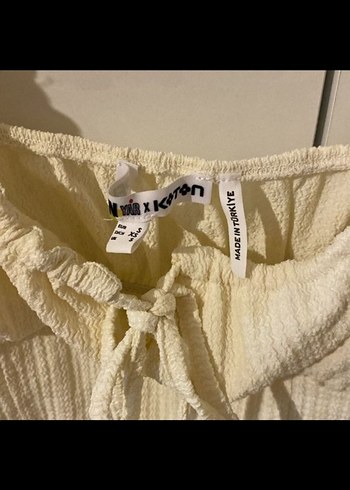 Beyaz Fırfırlı Keten Mini Crop Top - Görsel 3