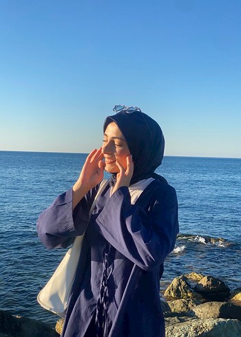 Önü Bağlamalı lacivert Mini Kimono - Görsel 3