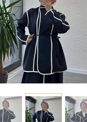 Lacivert Rengi Uzun Kollu Kadın Ceket - Görsel 3