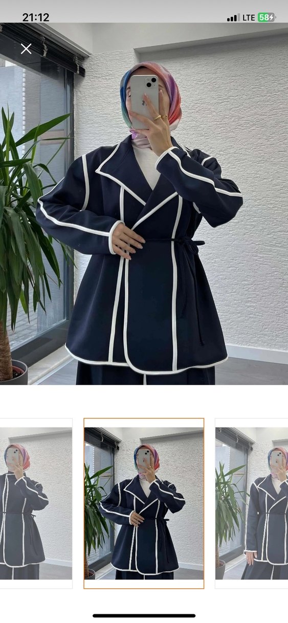 Lacivert Rengi Uzun Kollu Kadın Ceket - Görsel 2