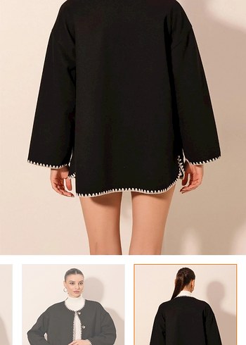 Nakış Detaylı Siyah Mini Kadın Ceket - Görsel 4