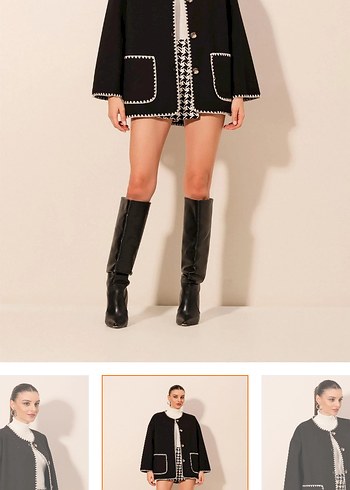 Nakış Detaylı Siyah Mini Kadın Ceket - Görsel 3