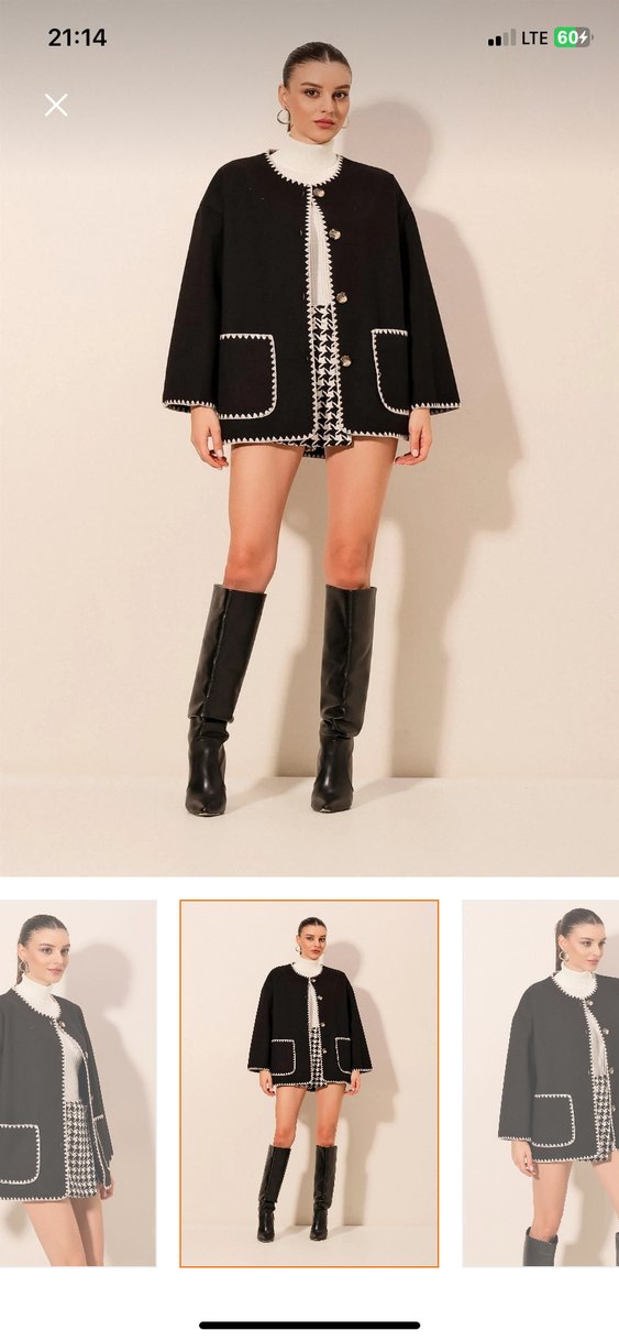 Nakış Detaylı Siyah Mini Kadın Ceket - Görsel 3