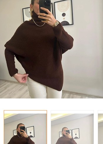 Balıkçı yaka triko yarasa kol panço - Görsel 3