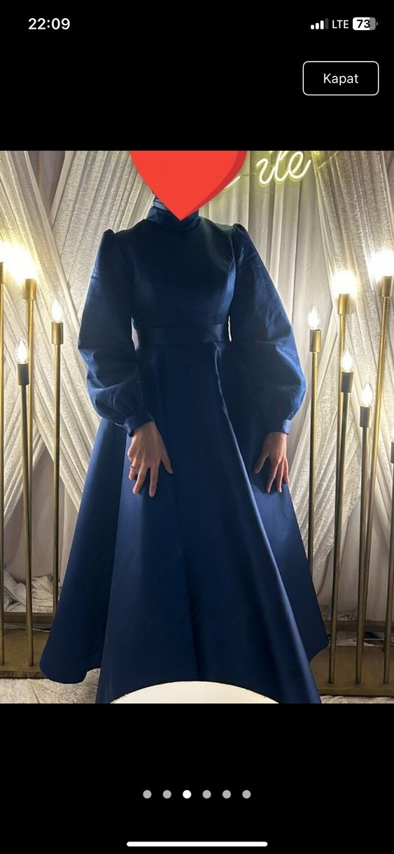 Etnik Desenli Lacivert Uzun Tesettür Nişan Elbisesi - Görsel 3