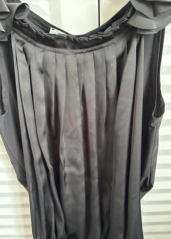 Siyah Fırfırlı V Yakalı Midi Elbise batik marka - Görsel 3