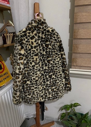 Leopar Desenli Uzun Kadın Suni Kürk Ceket - Görsel 5