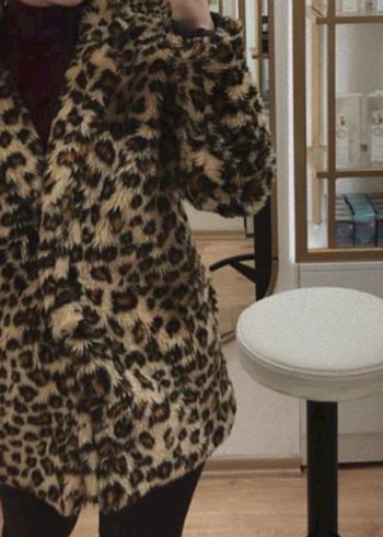 Leopar Desenli Uzun Kadın Suni Kürk Ceket - Görsel 4