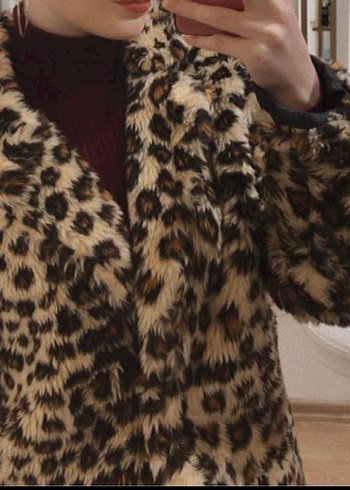 Leopar Desenli Uzun Kadın Suni Kürk Ceket - Görsel 2