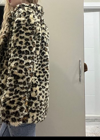 Leopar Desenli Uzun Kadın Suni Kürk Ceket - Görsel 3