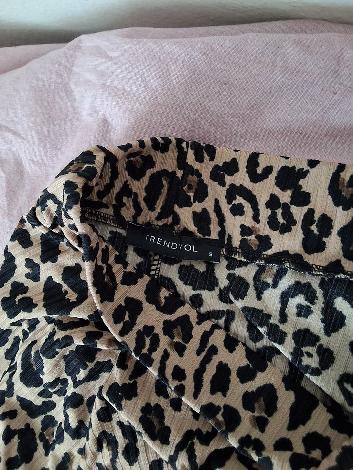 Drapeli Leopar Desenli Uzun  Eteği - Görsel 2