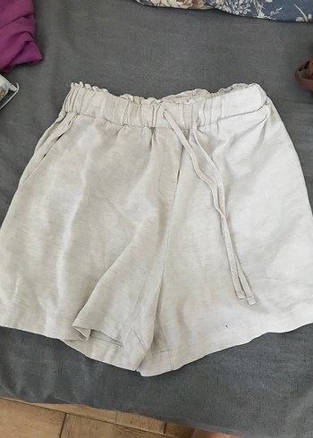 Bej Keten Mini Şort