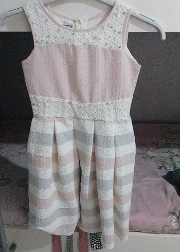 Pembe taşlı Kız Çocuk Pileli Elbise