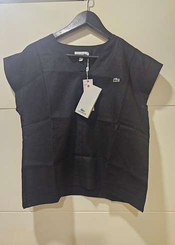 LACOSTE Siyah Kısa Kollu Keten Kadın Tişört