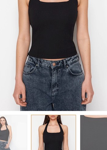s Beden Siyah V Yaka Kolsuz Denim Bluz