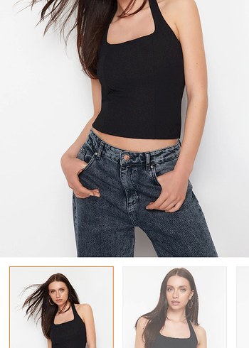 Siyah V Yaka Kolsuz Denim Bluz