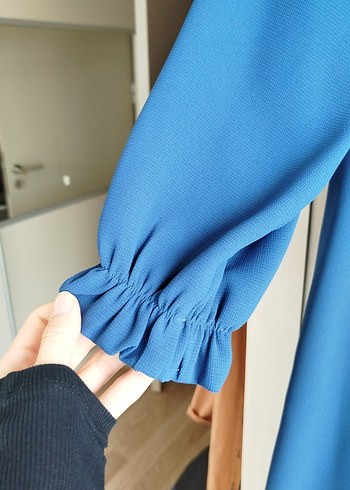 Drapeli Uzun Mavi Pardösü - Görsel 3