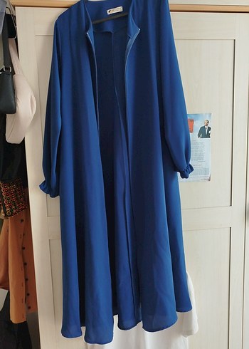 Drapeli Uzun Mavi Pardösü - Görsel 2