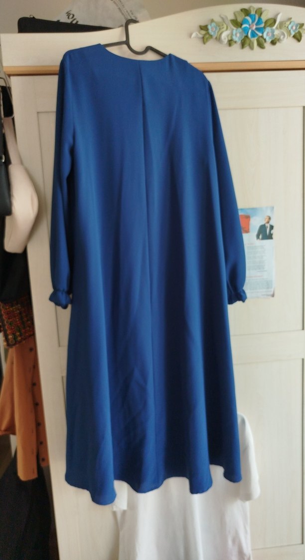 Drapeli Uzun Mavi Pardösü - Görsel 5