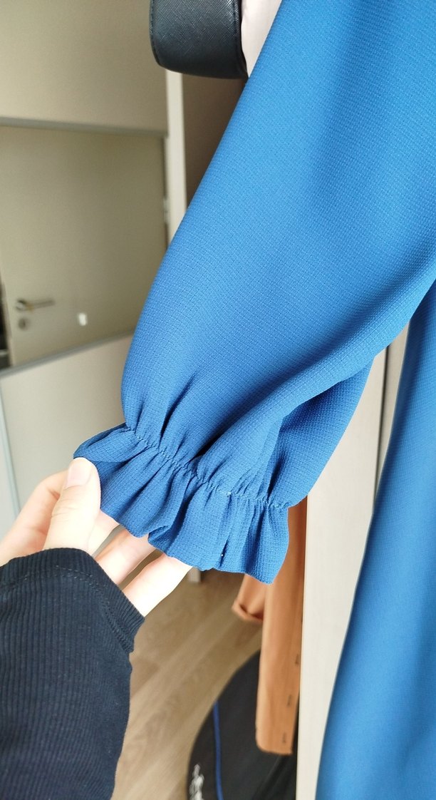 Drapeli Uzun Mavi Pardösü - Görsel 3