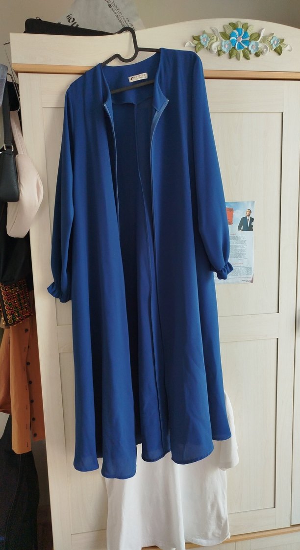 Drapeli Uzun Mavi Pardösü - Görsel 2