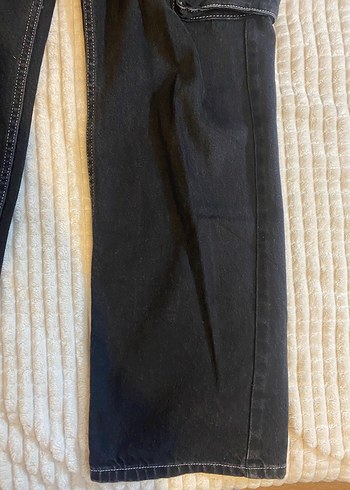 Bershka Siyah Beyaz Dikiş Detaylı Denim Kadın Kargo Jean - Görsel 11