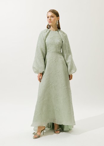 KİRALIK Manuka Jakar Organze Abiye Elbise - Görsel 2