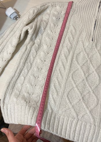 Yarım Fermuarlı Beyaz Örgü Kadın Kazak - Görsel 9